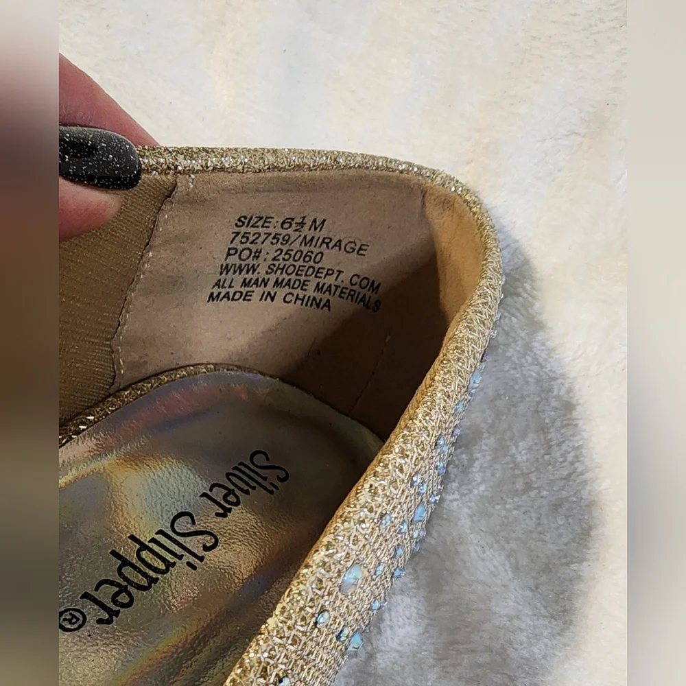 Silver Slipper Mirage Gold Rhinestone Beaded Pumps, 3 Inch‎ Heel, EUC, Size 6.5